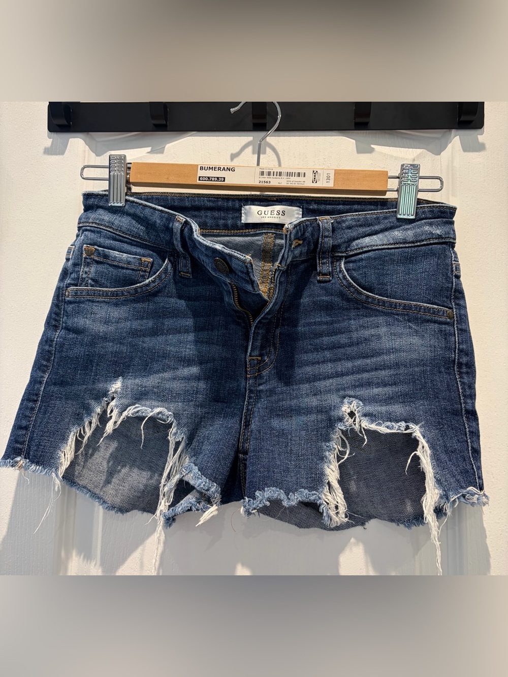 GUESS Distressed Dark Blue Denim Cutoff Shorts